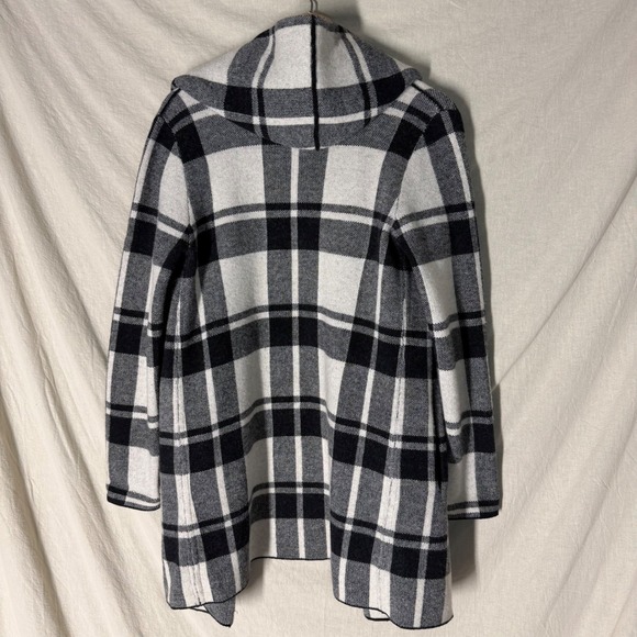 Anthropologie Field Flower Plaid Hooded Wool Cardigan Black White Women's XS - Picture 5 of 9